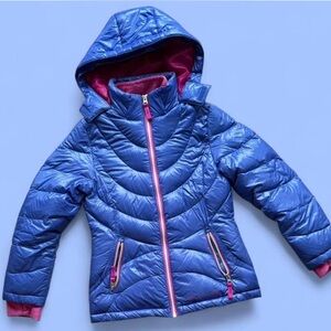 Kids Retro Blue Quilted Jacket with Pink Lining